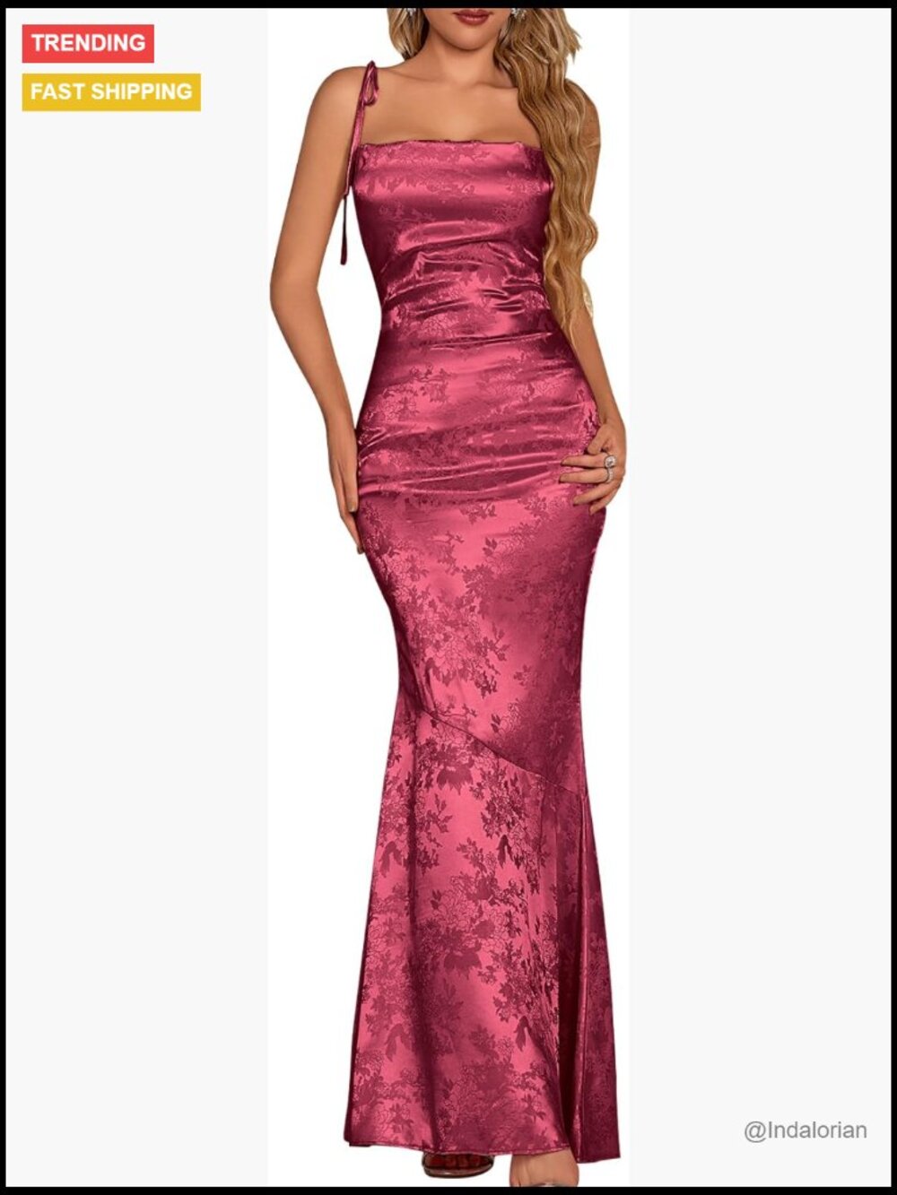Satin Formal Maxi Dress With Spaghetti Straps And Lace Up Back